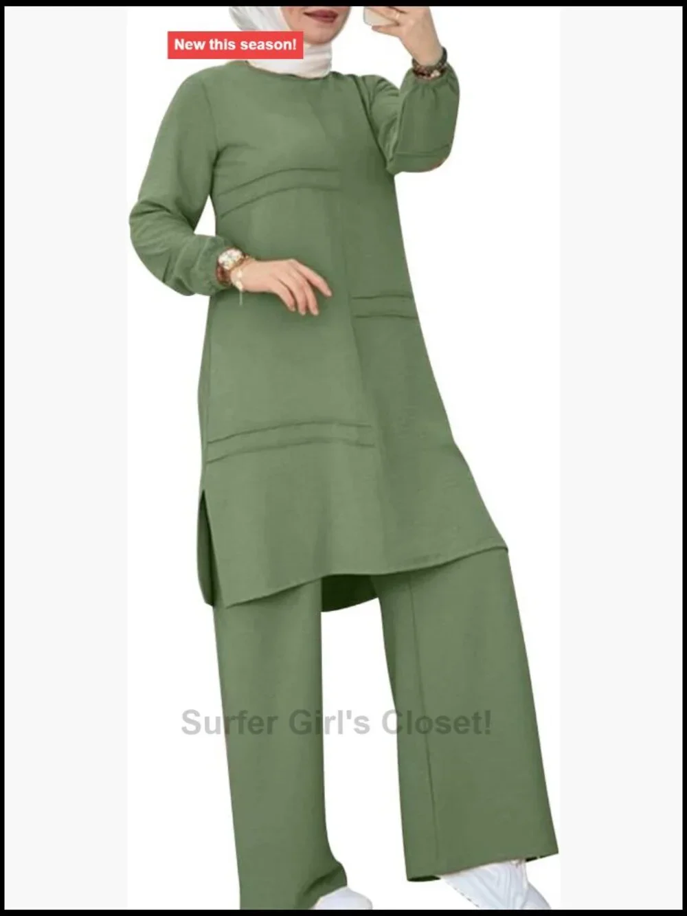 Muslim Abaya 2 Piece Set Long Sleeve Top Wide Leg Pants Modest Loose Fit Prayer
